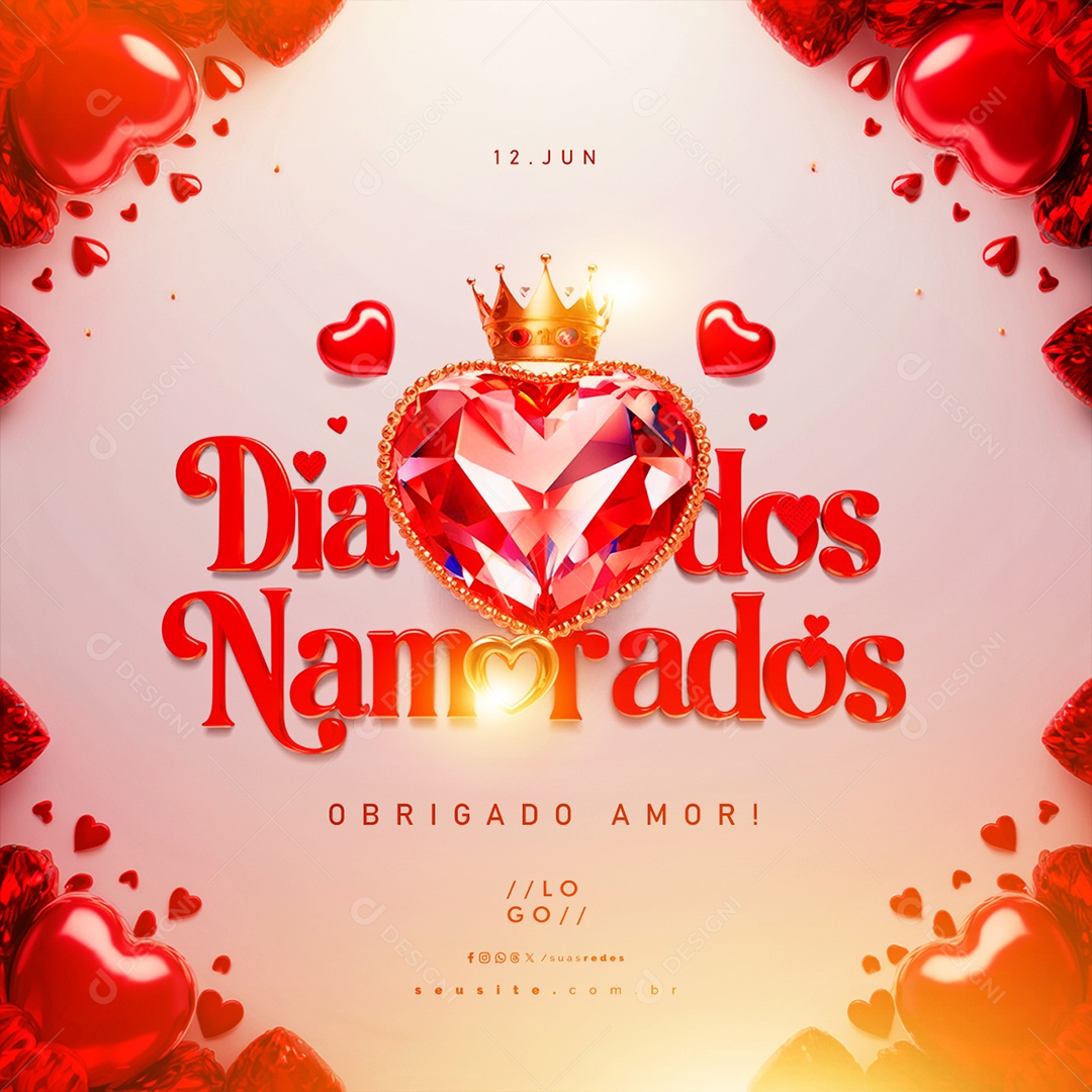 Dia dos Namorados 12 de Junho Obrigado Amor Social Media PSD Editável