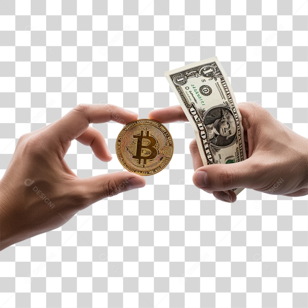 Mãos Trocando Bitcoin em Dinheiro PNG Transparente