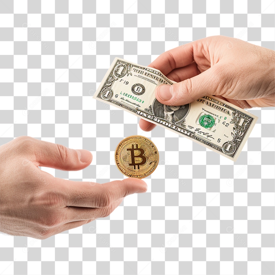 Hands Exchanging Bitcoin into Cash Transparent PNG