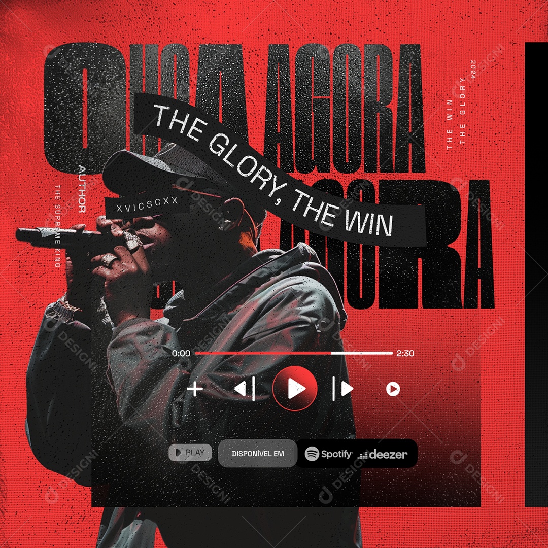 Ouça Agora Play Disponível em Spotify Deezer YouTube Music Social Media PSD Editável