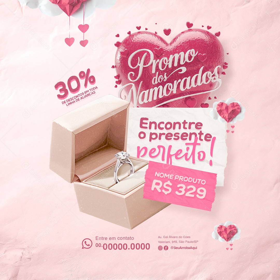 Promo dos Namorados Joalheria Anel Encontre o Presente Perfeito Social Media PSD Editável