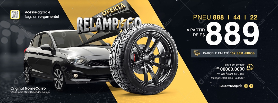 Loja de Pneus Oferta Relâmpago Web Banner Pneu 888 Social Media PSD Editável