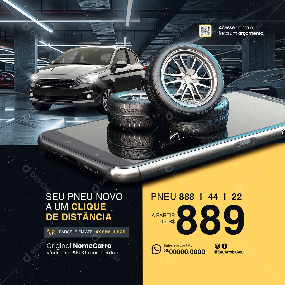 Loja de Pneus Oferta Relâmpago Pneu 888 Social Media PSD Editável