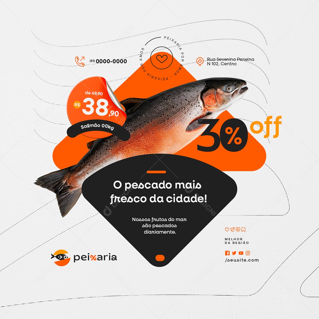 Peixaria Salmão O Pescado mais Fresco da Cidade Social Media PSD Editável