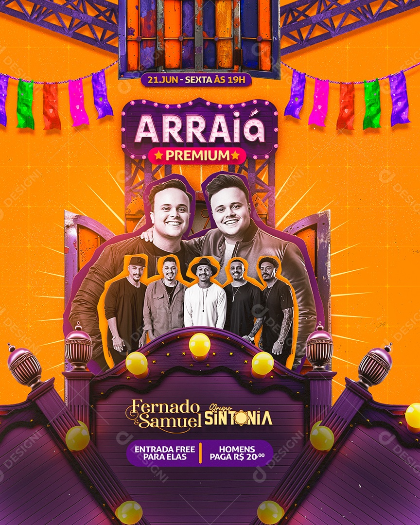 Flyer Arraiá Premium Fernado e Samuel Grupo Sintonia Social Media PSD Editável