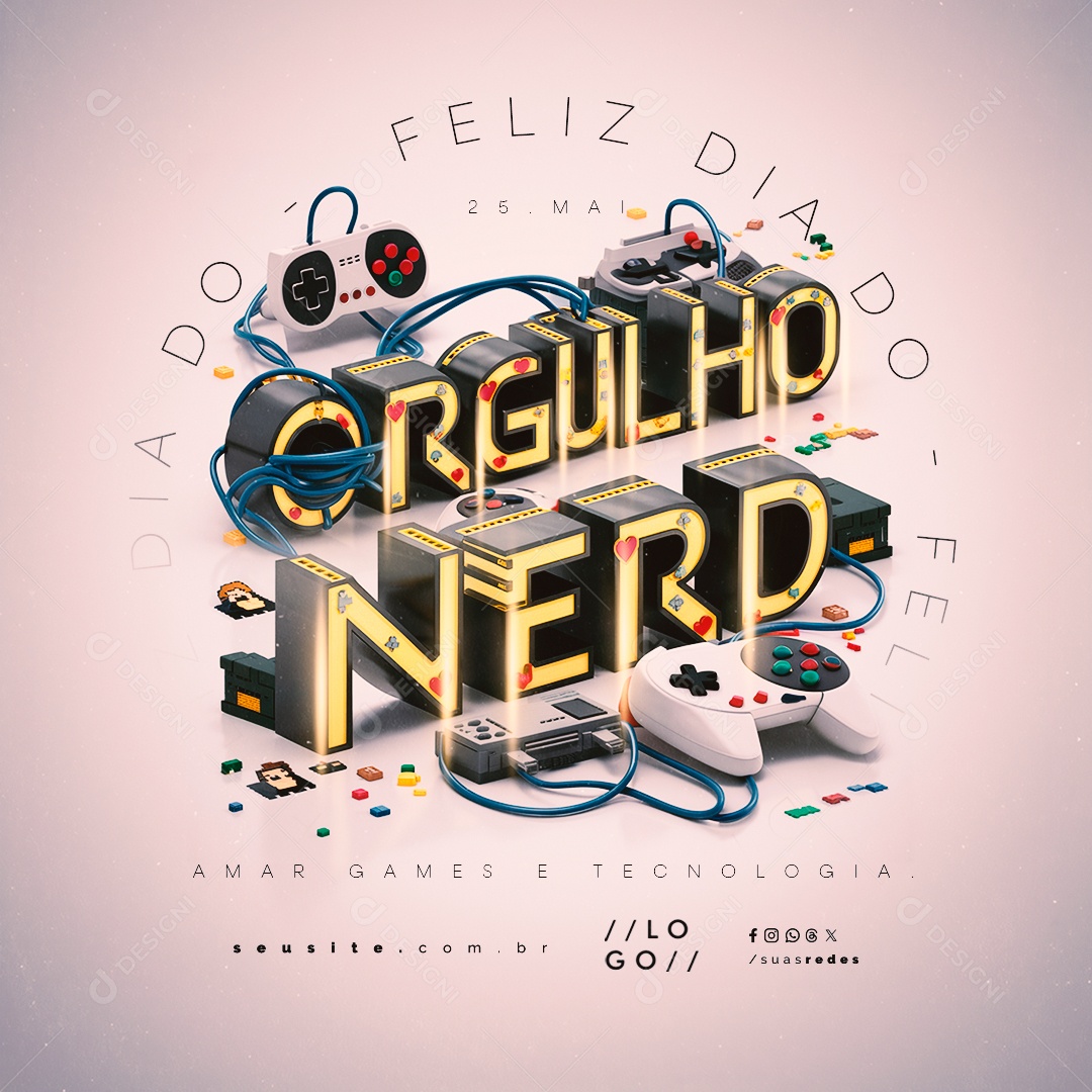 Feliz Dia do Orgulho Nerd 25 de Maio Amar Games Social Media PSD Editável