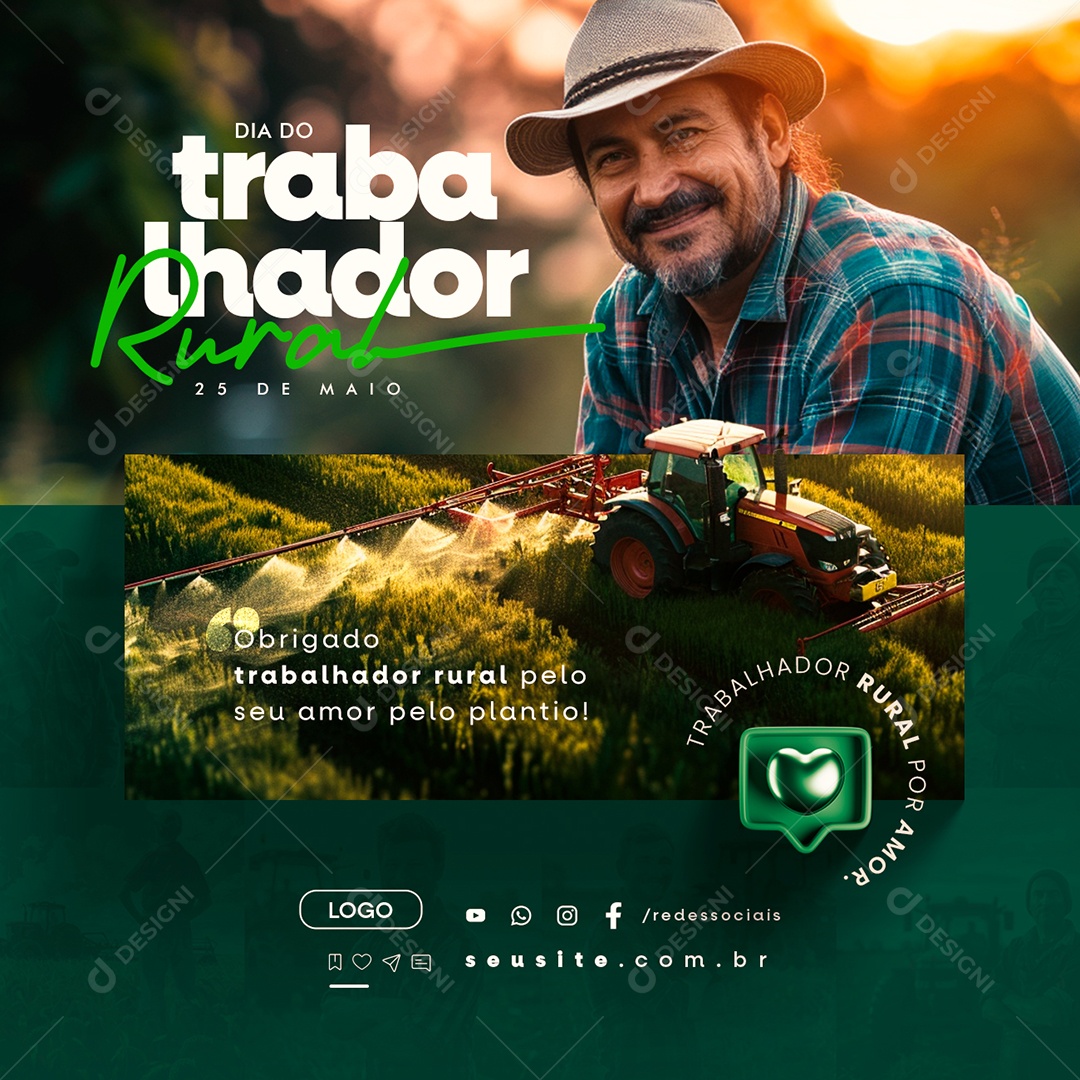 Dia do Trabalhador Rural 25 de Maio Obrigado Pelo seu Amor Pelo Plantio Social Media PSD Editável