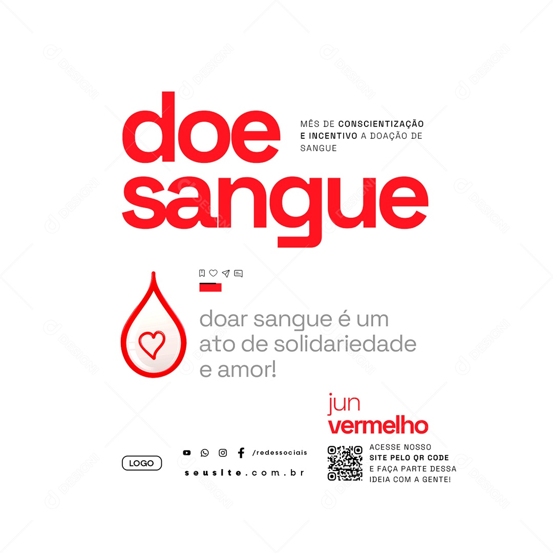 Junho Vermelho Doar Sangue é Um Ato de Solidariedade e Amor Social Media PSD Editável