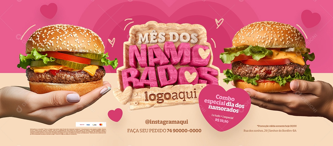 Banner Mês dos Namorados Hamburgueria Combo Especial Social Media PSD Editável