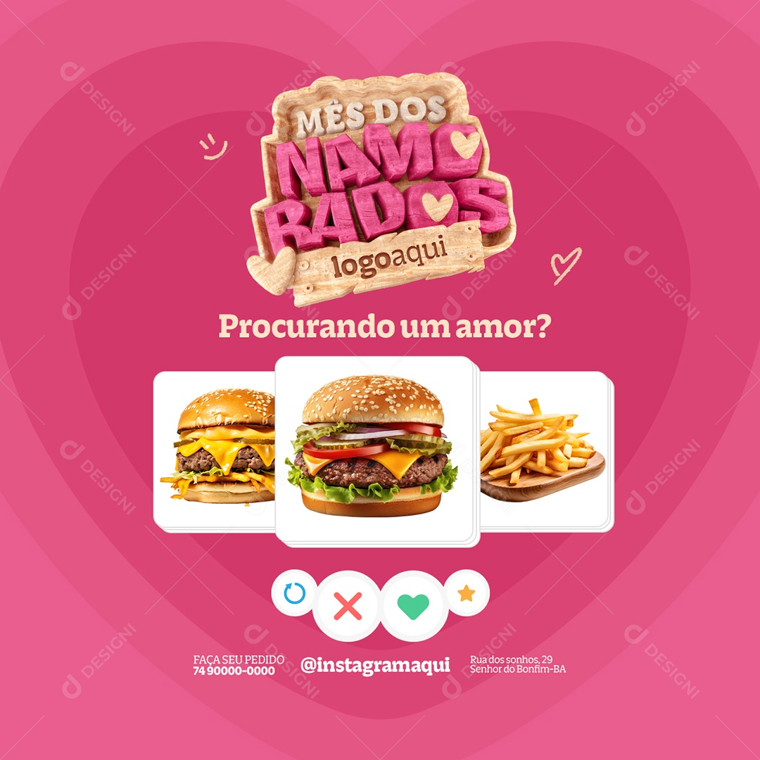 Mês dos Namorados Hamburgueria Procurando um Amor Social Media PSD Editável