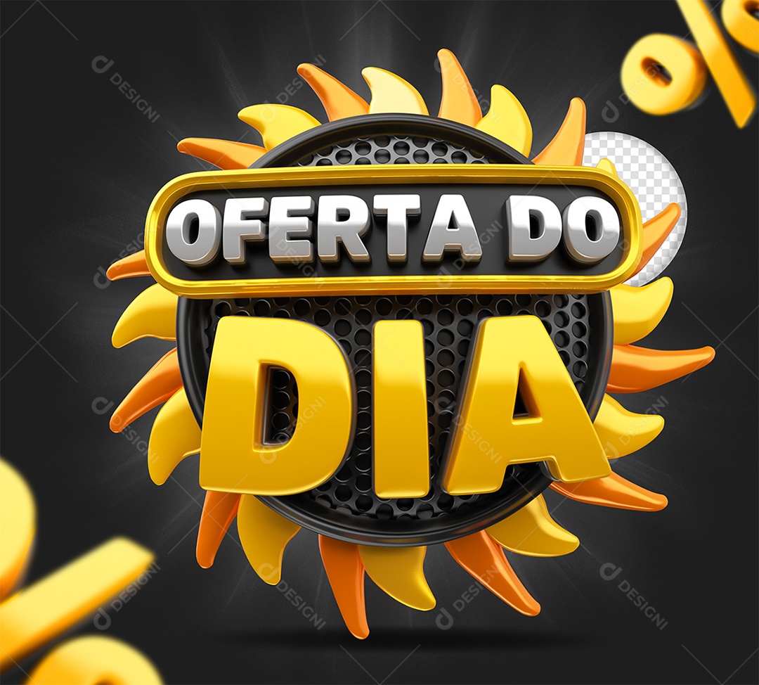 Oferta do Dia Selo 3D Preto e Amarelo para Composição PSD