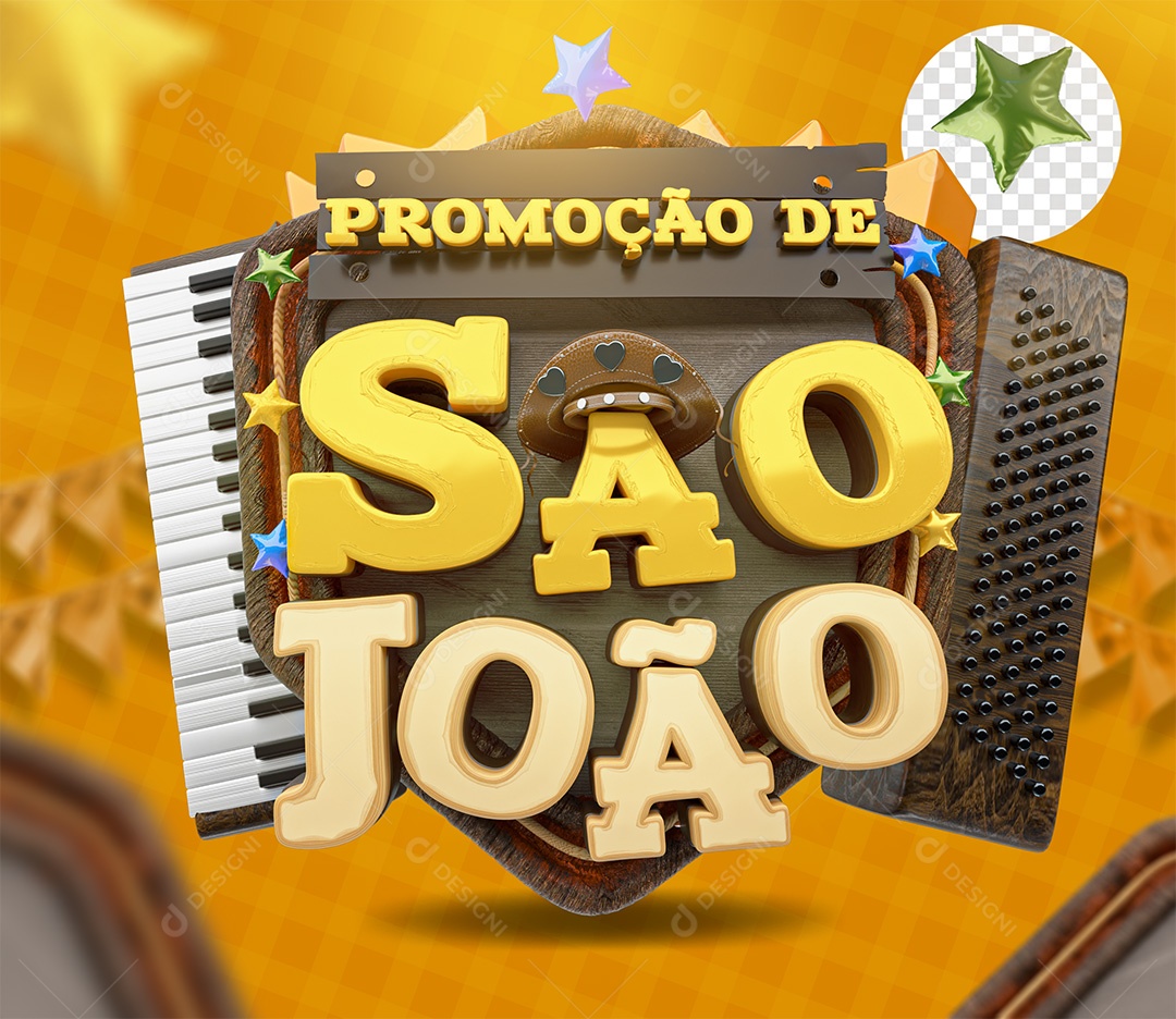 Promoção de São João Selo 3D para Composição PSD