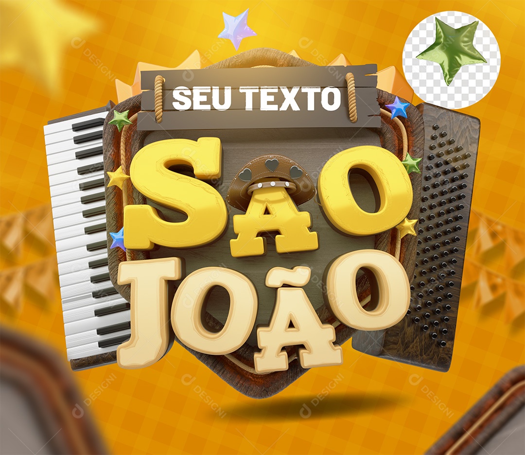 Selo 3D São João para Composição PSD