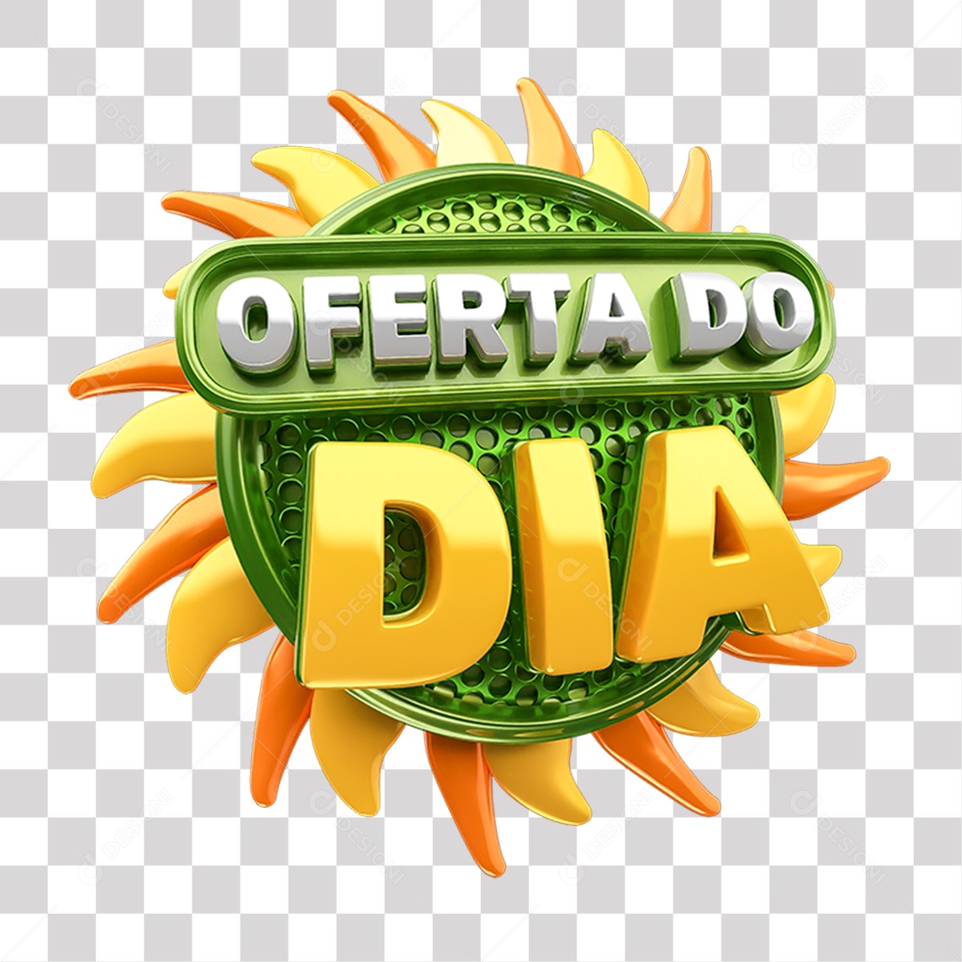 Selo 3D Oferta do Dia Verde e Amarelo para Composição PNG Transparente