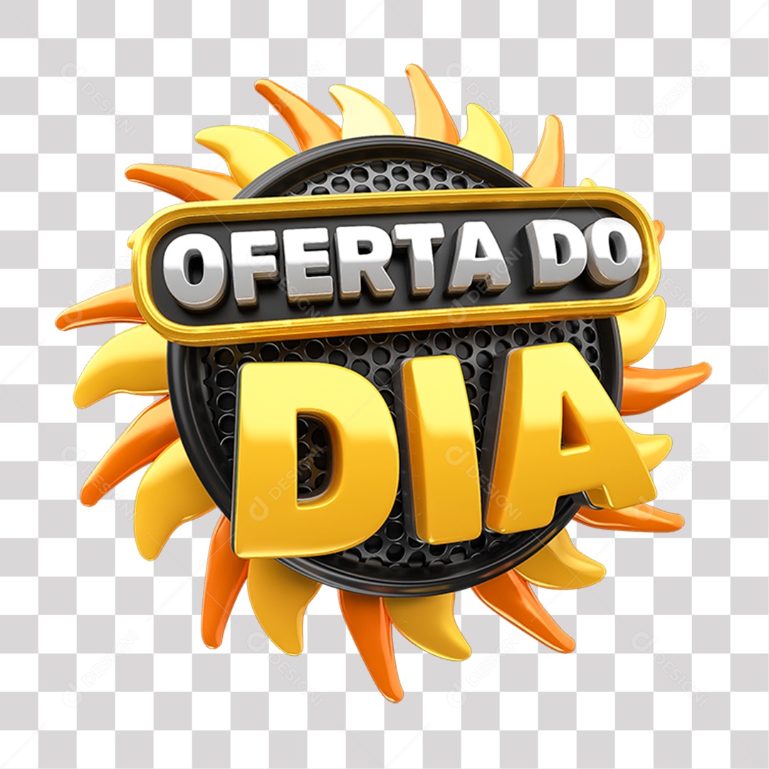 Oferta do Dia Selo 3D Preto e Amarelo para Composição PNG Transparente