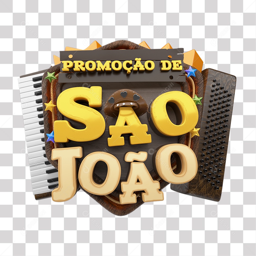 Promoção de São João Selo 3D para Composição PNG Transparente