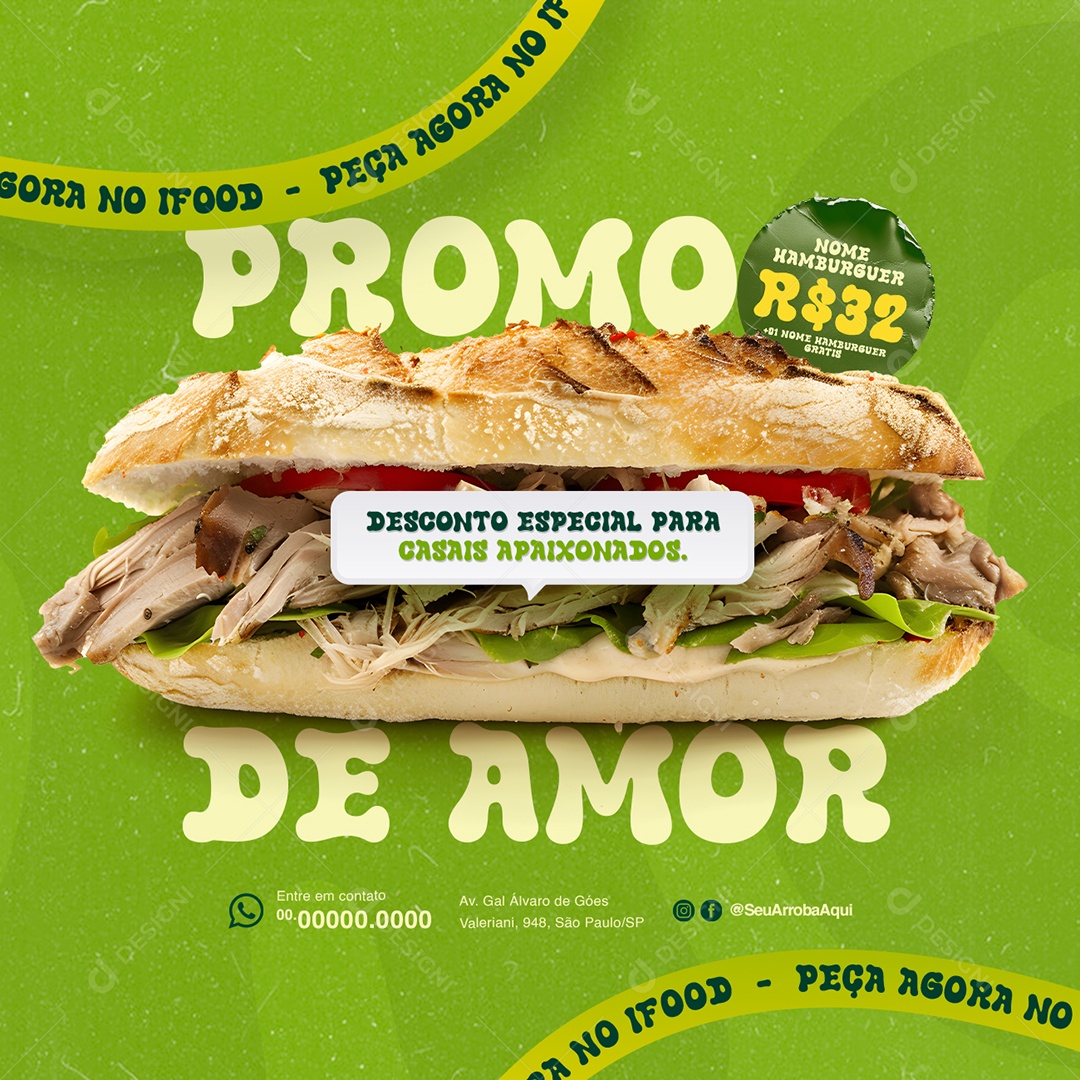 Lanchonete Promo de Amor Hamburguer Desconto Especial Social Media PSD Editável