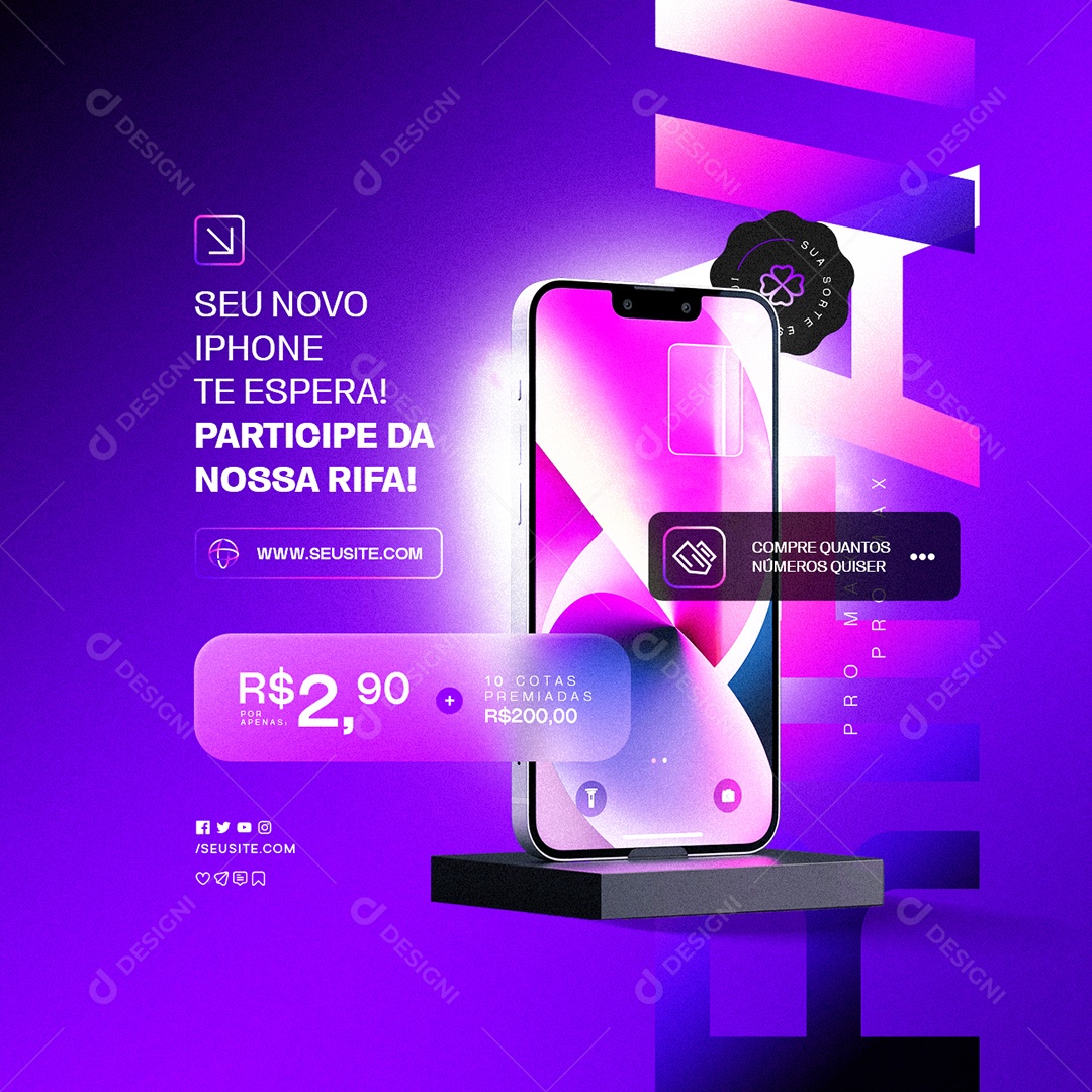 Rifa Iphone 14 Pro Max Participe da Nossa Rifa Social Media PSD Editável