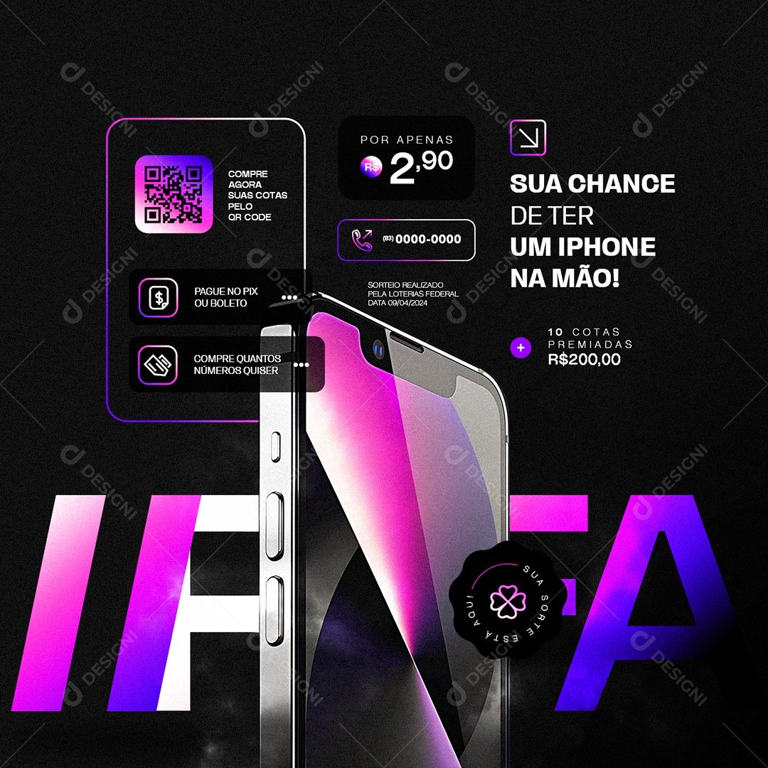 Rifa Iphone Cotas Premiadas Sua Chance de Ter Um Iphone na Mão Social Media PSD Editável