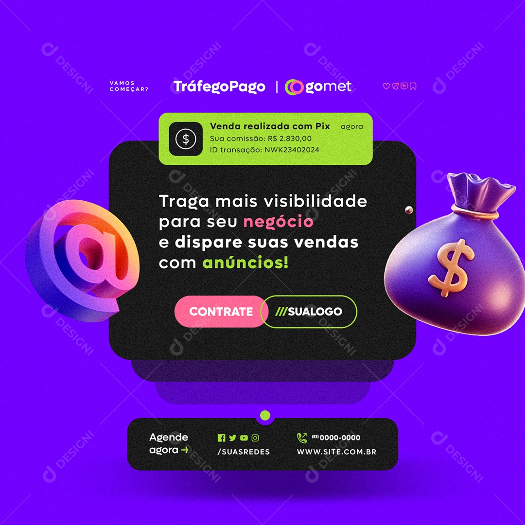 Tráfego Pago Venda Realizada com Pix Social Media PSD Editável