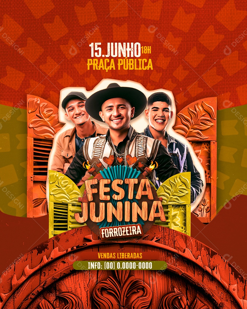 Flyer Junho Festa Junina Forrozeira Social Media PSD Editável