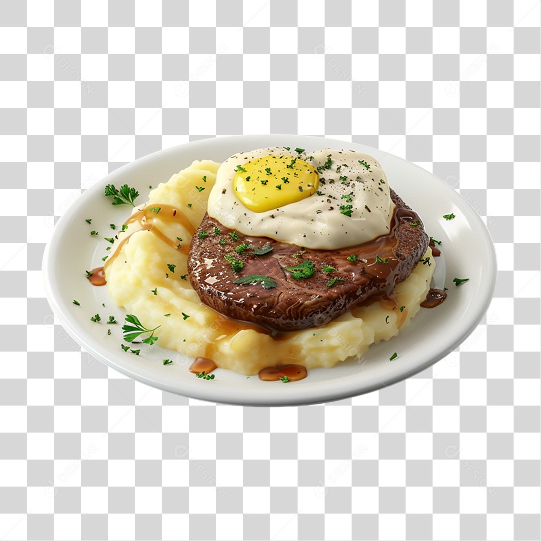 Carne Assada com Purê de Batata PNG Transparente