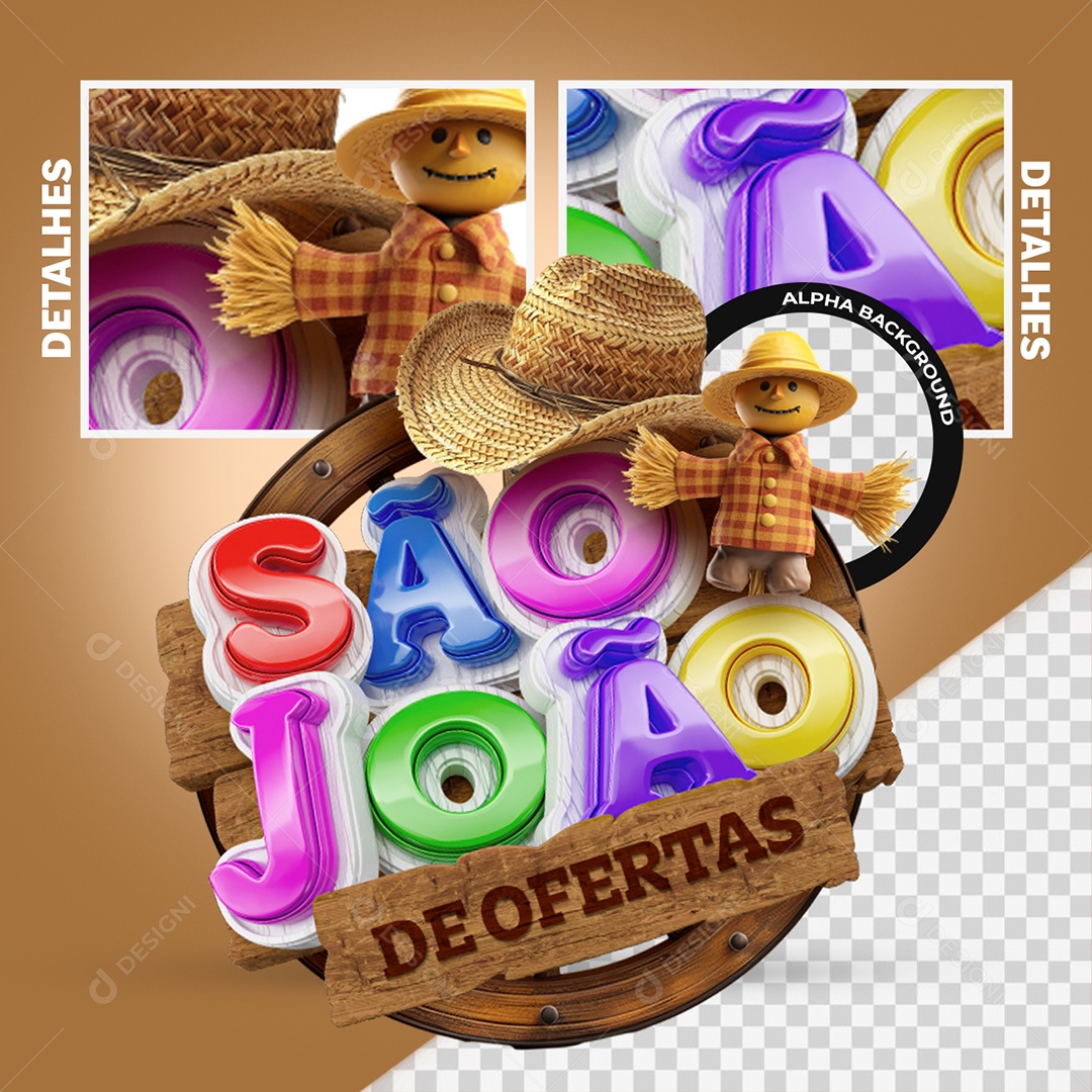 Selo 3D São João de Ofertas Colorido para Composição PSD