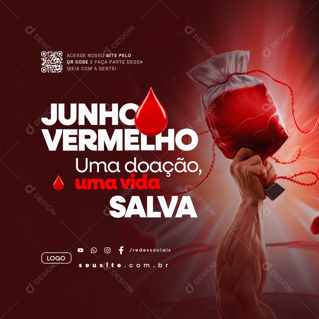 Junho Vermelho Uma Doação Um Vida Salva Social Media PSD Editável