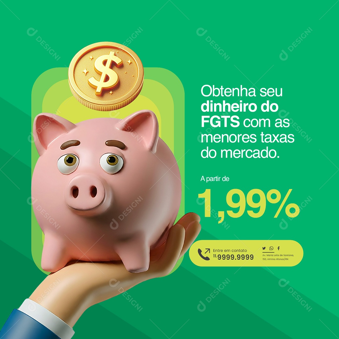 Obtenha seu Dinheiro do FGTS com As Menores Taxas do Mercado Social Media PSD Editável