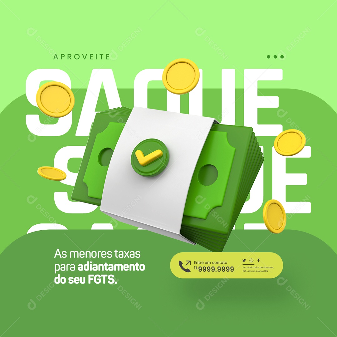 FGTS Enjoy the Lowest Withdrawal Fees for Editable Social Media PSD Advance