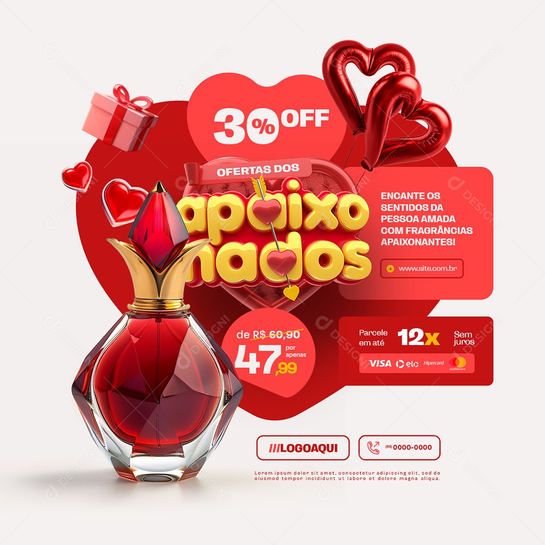 Ofertas dos Apaixonados Perfume 30% Off Encante os Sentidos Social Media PSD Editável