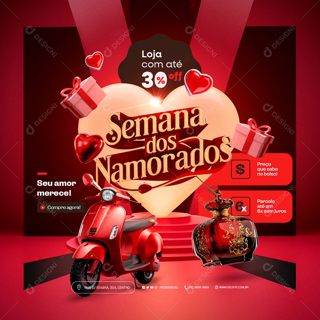 Semana dos Namorados Perfume Loja com Até 30% Off Social Media PSD Editável