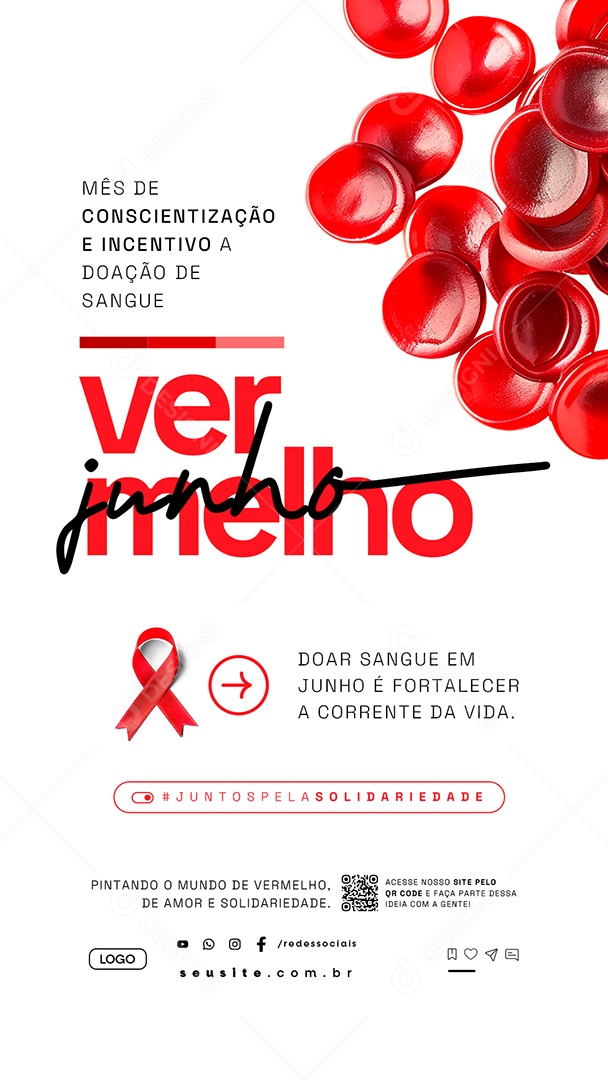 Story Junho Vermelho Doar Sangue em Junho é Fortalecer Social Media PSD Editável