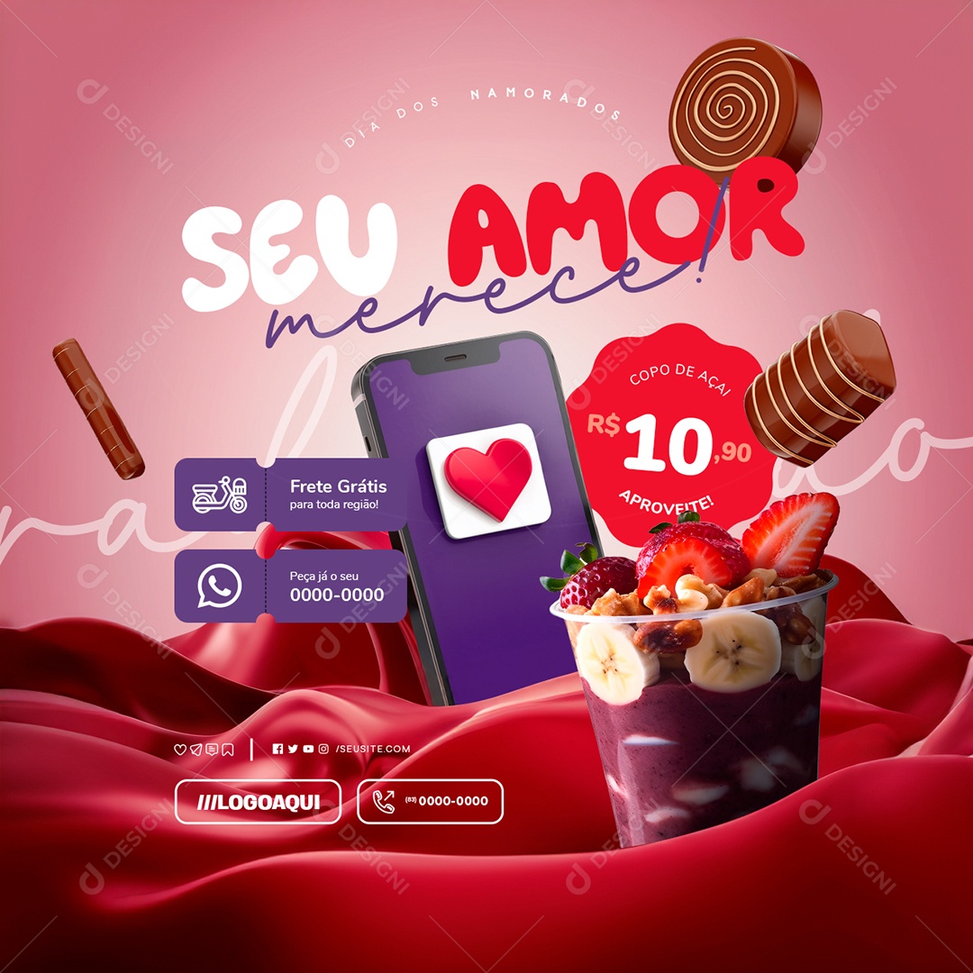 Ofertas Dia dos Namorados Seu Amor Merece Açaí Social Media PSD Editável