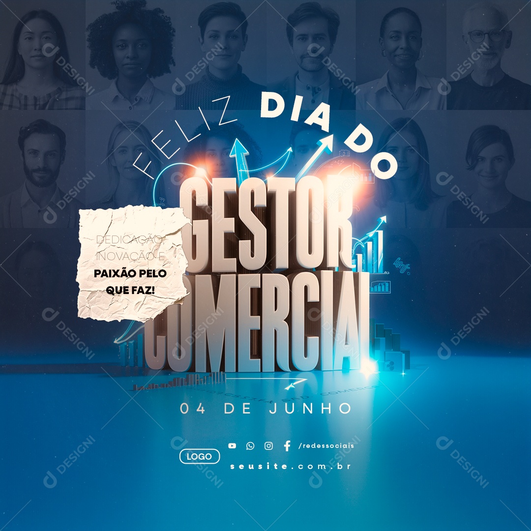 Feliz Dia do Gestor Comercial 04 de Junho Social Media PSD Editável