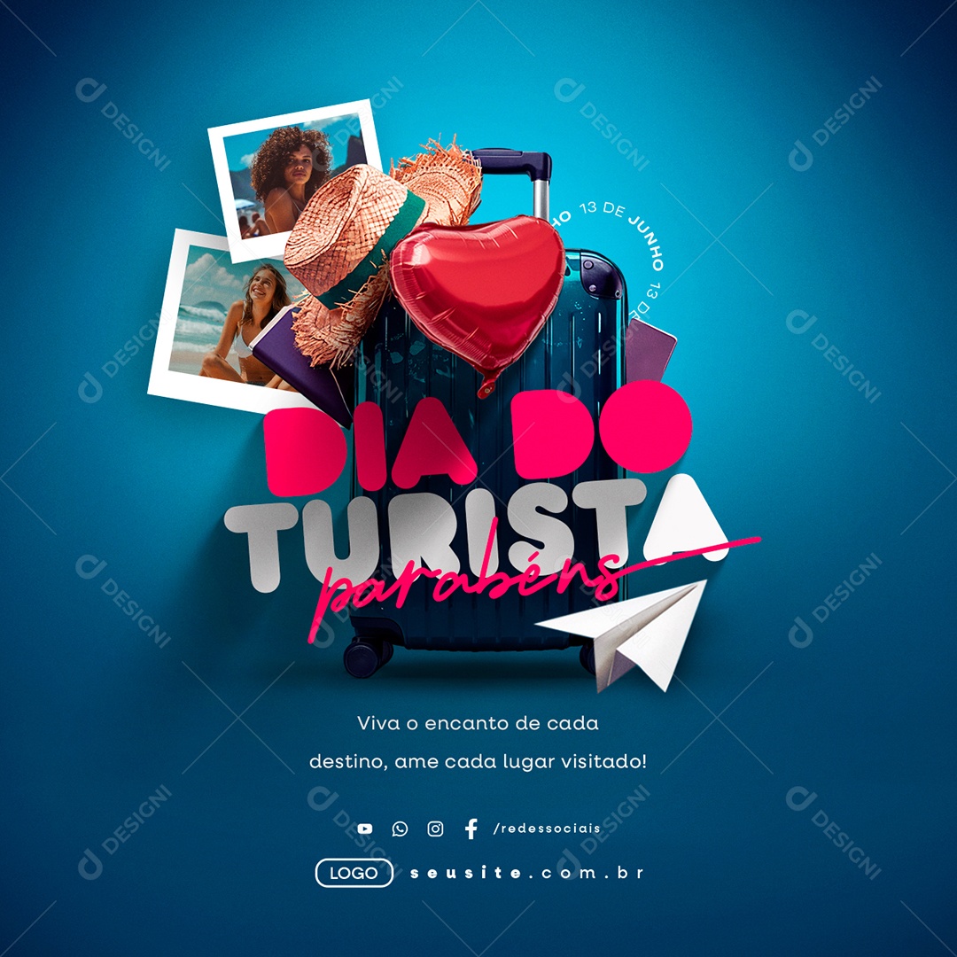 Dia Do Turista 13 De Junho Parabéns Social Media PSD Editável