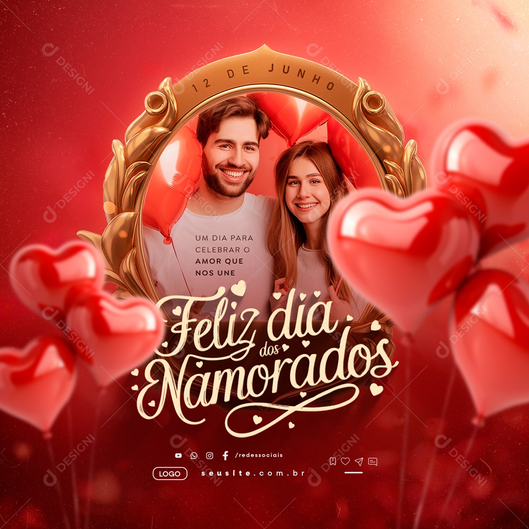 Feliz Dia dos Namorados 12 de Junho Social Media PSD Editável