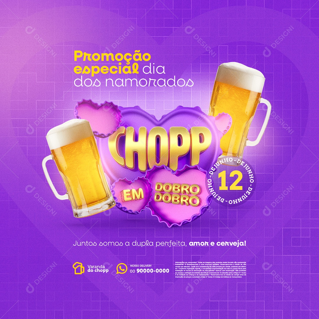 Chopp Em Dobro Choperia Promoção Especial Dia dos Namorados Social Media PSD Editável