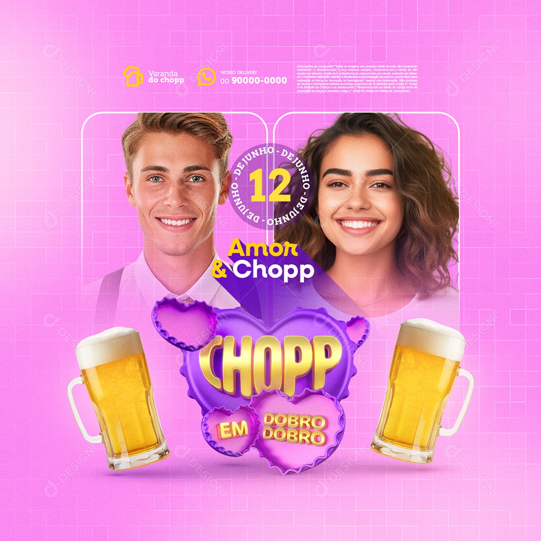 Chopp Em Dobro Choperia 12 de Junho Amor e Chopp Social Media PSD Editável