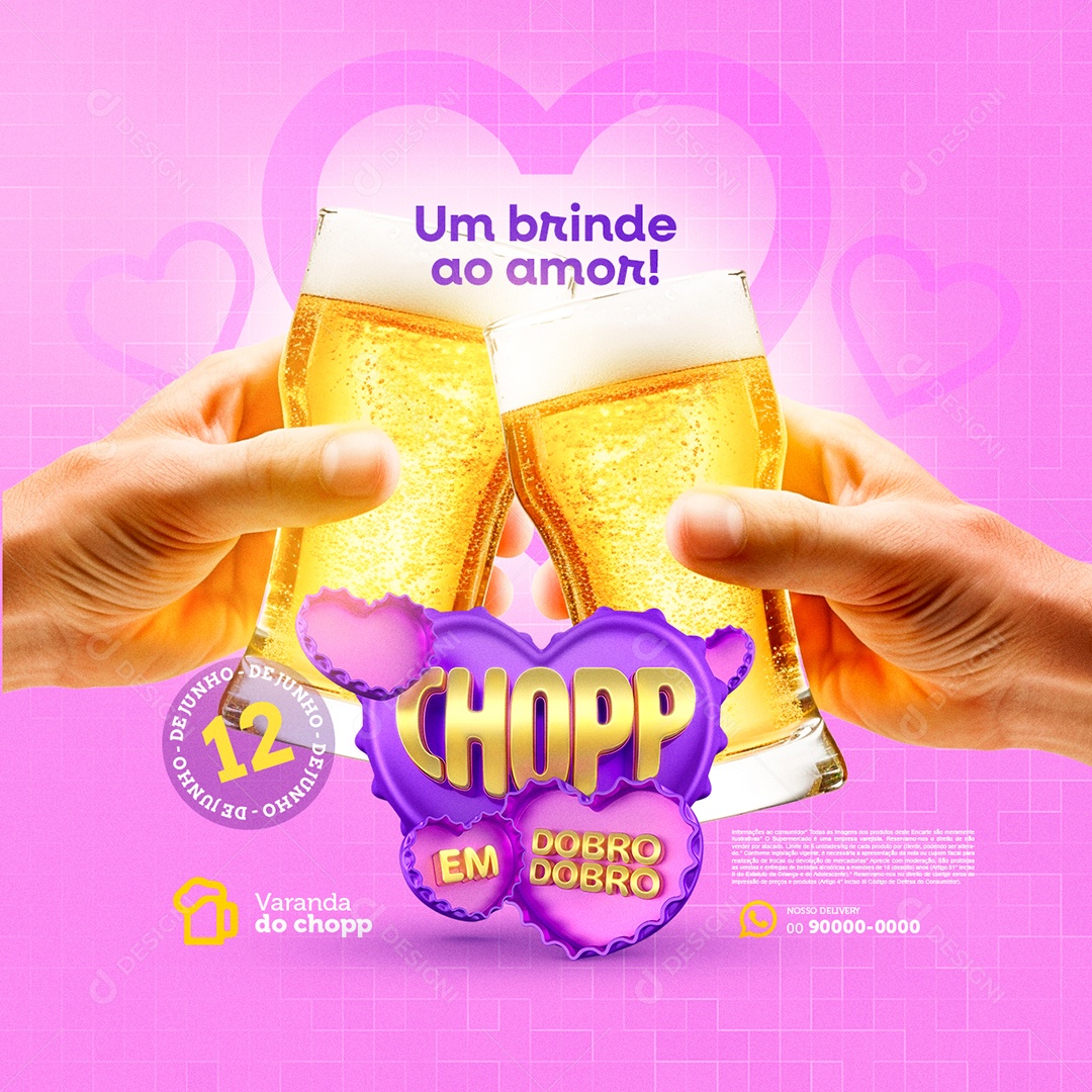 Chopp Em Dobro Choperia Um Brinde ao Amor Social Media PSD Editável