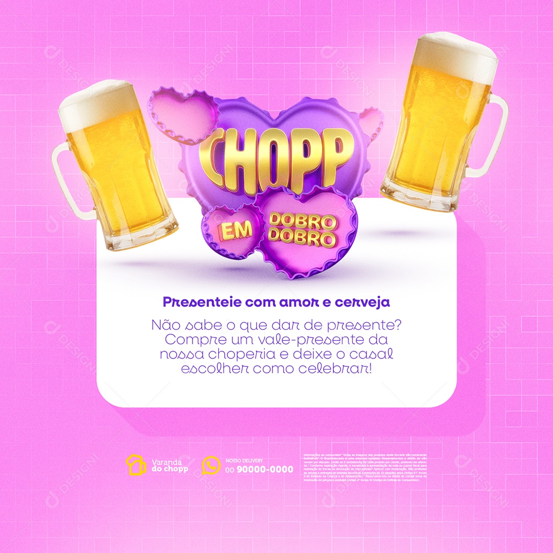 Chopp Em Dobro Choperia Presenteie com Amor e Cerveja Social Media PSD Editável