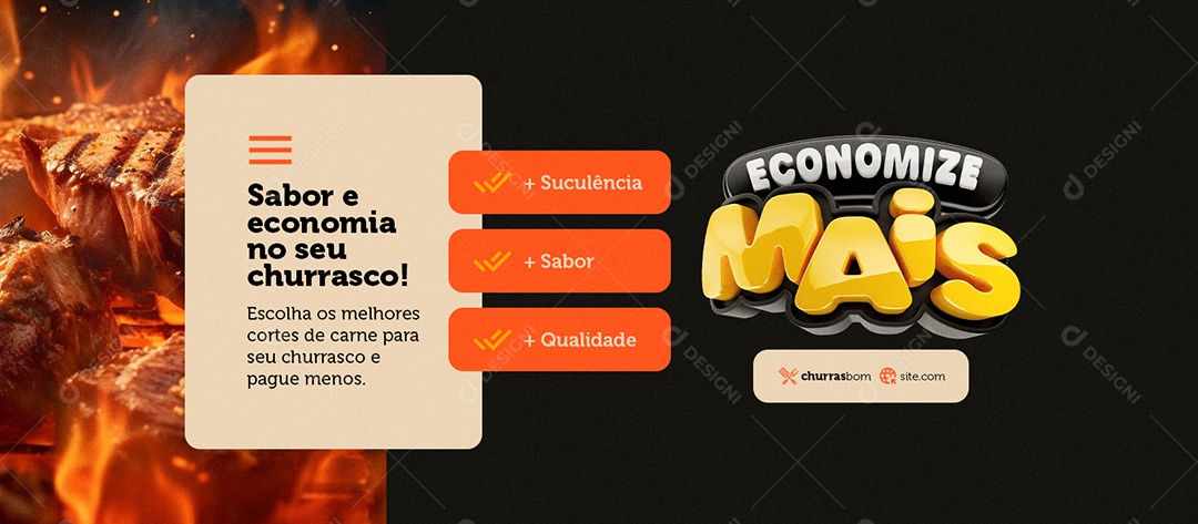 Banner Economize Mais Churrascaria Suculência Qualidade Social Media PSD Editável