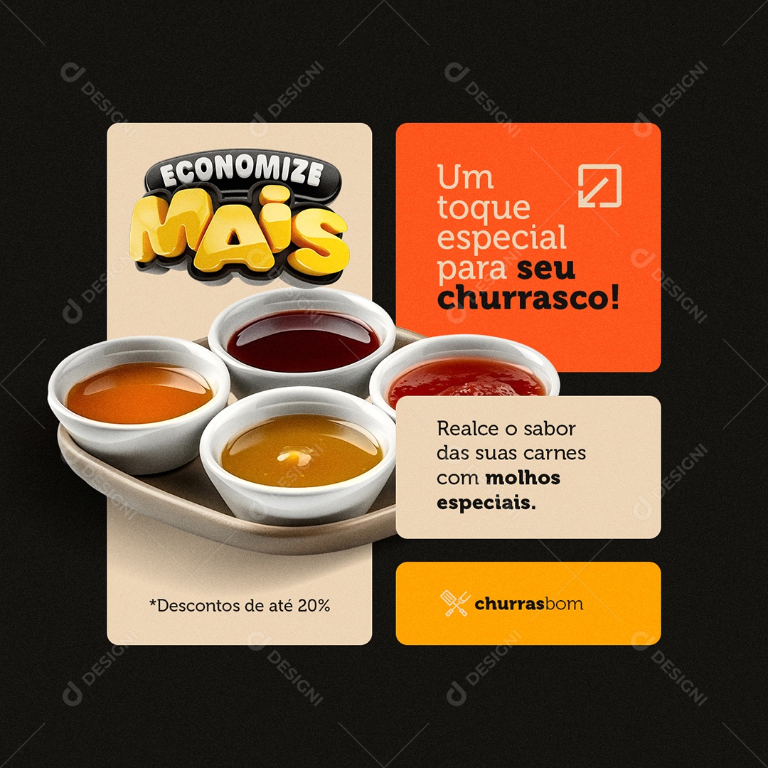 Economize Mais Churrascaria Molhos Especiais Social Media PSD Editável