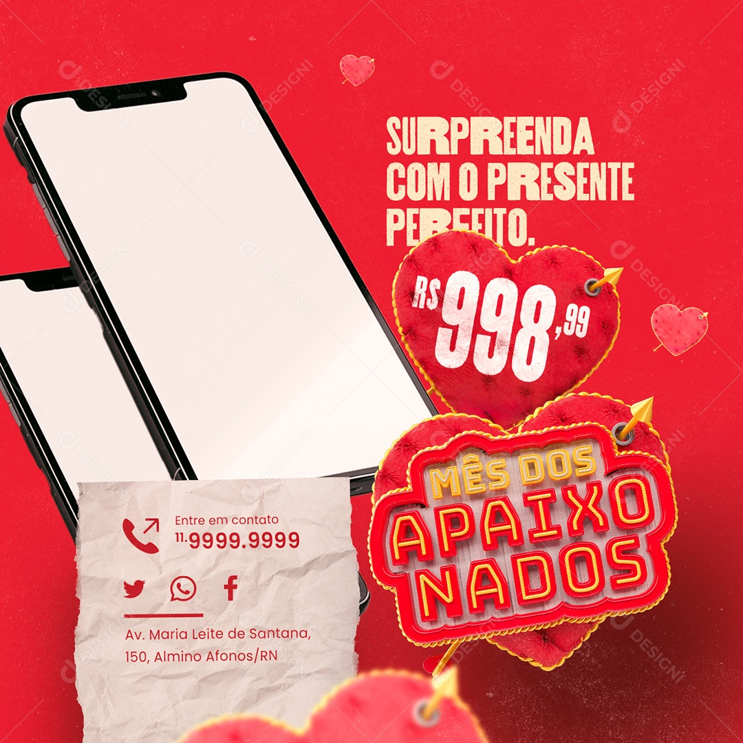 Month of Lovers Surprise Smartphone Gifts with Editable Social Media PSD Gift