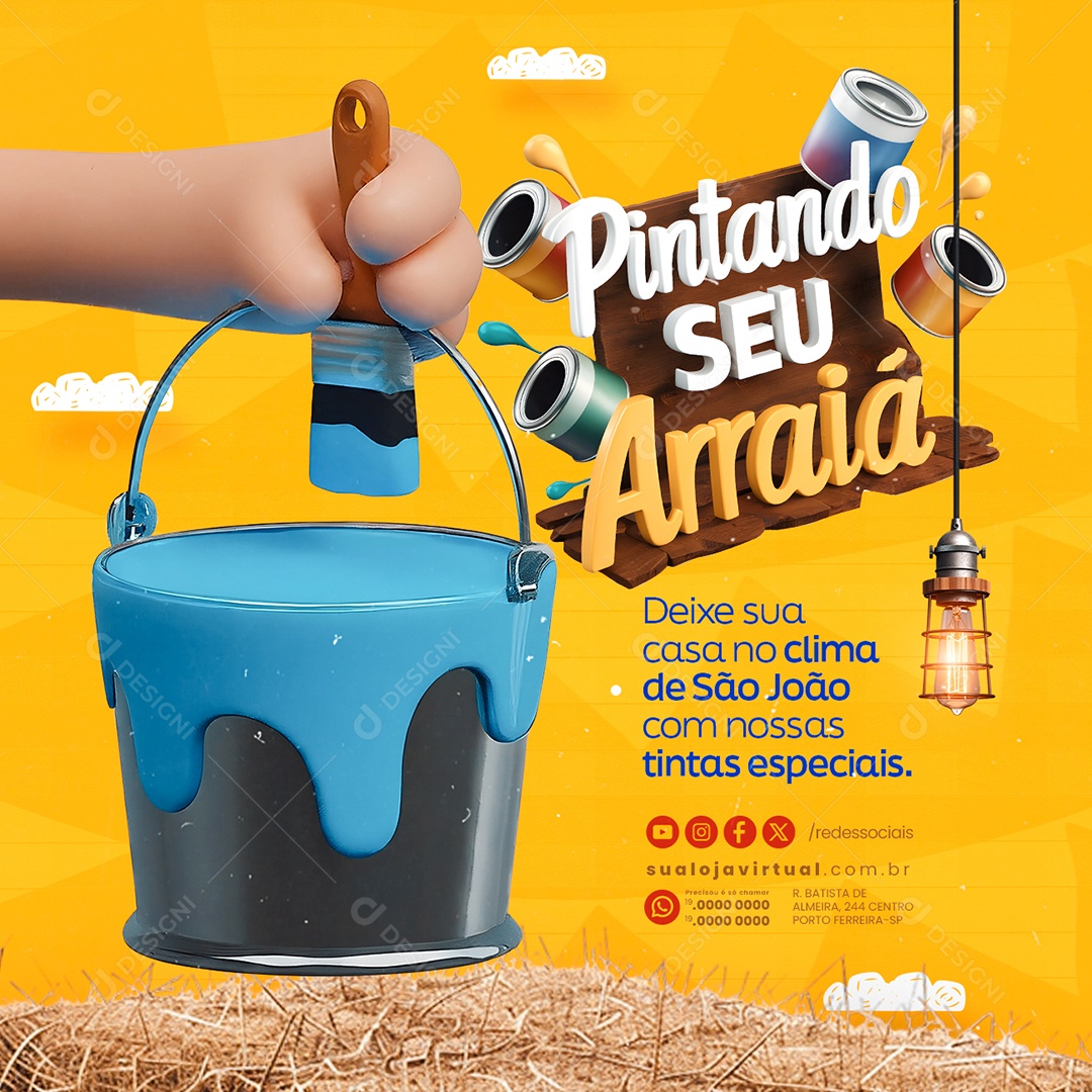 Pintando seu Arraiá Pintor Deixe sua Casa no Clima de São João Social Media PSD Editável