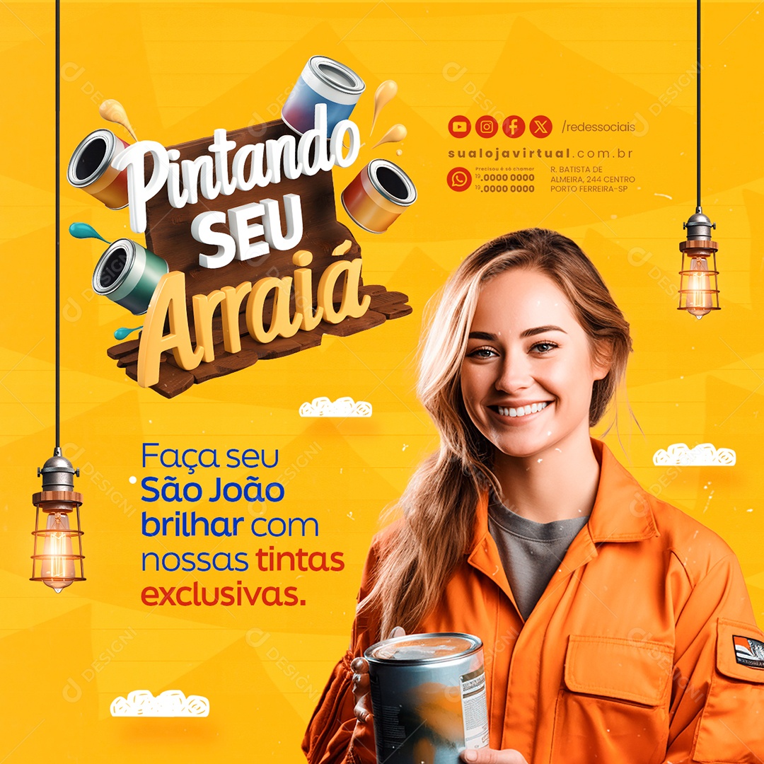 Pintando seu Arraiá Pintor Faça seu São João Brilhar Social Media PSD Editável