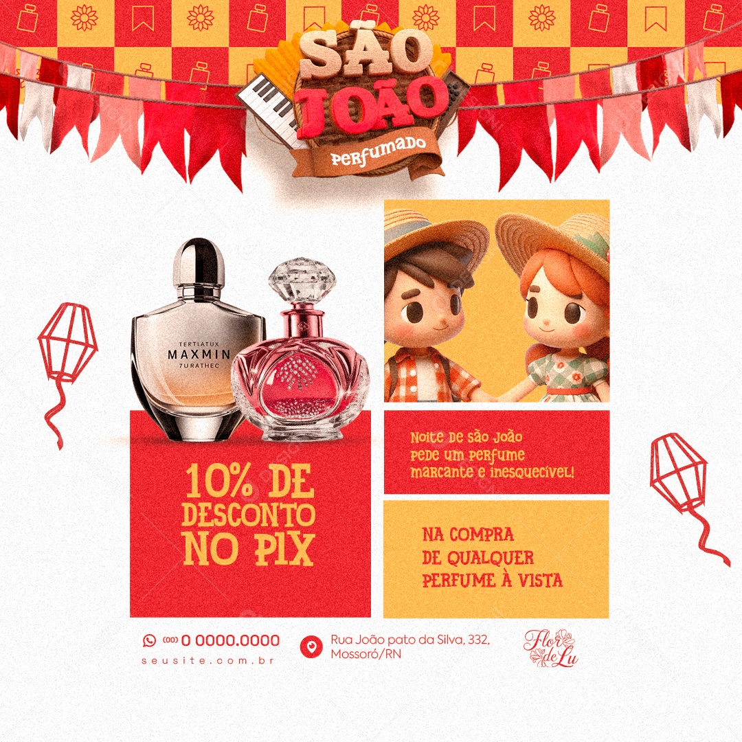 São João Perfumado Perfumaria Perfume 10% de Desconto no Pix Social Media PSD Editável