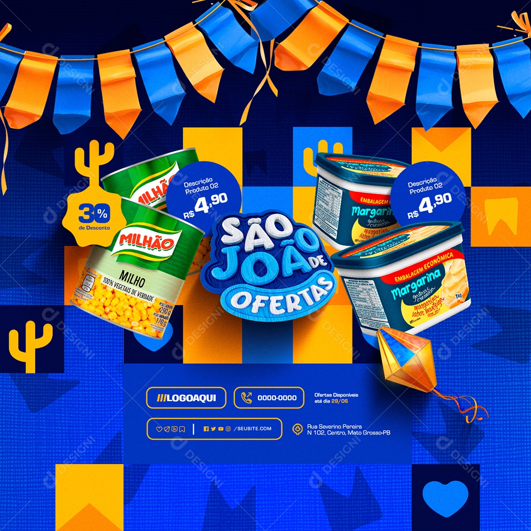 São João de Ofertas Supermercado Milho Verde Margarina Social Media PSD Editável