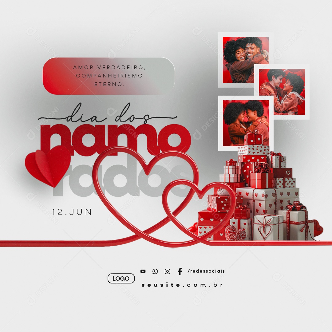 Dia dos Namorados 12 de Junho Amor Verdadeiro Social Media PSD Editável