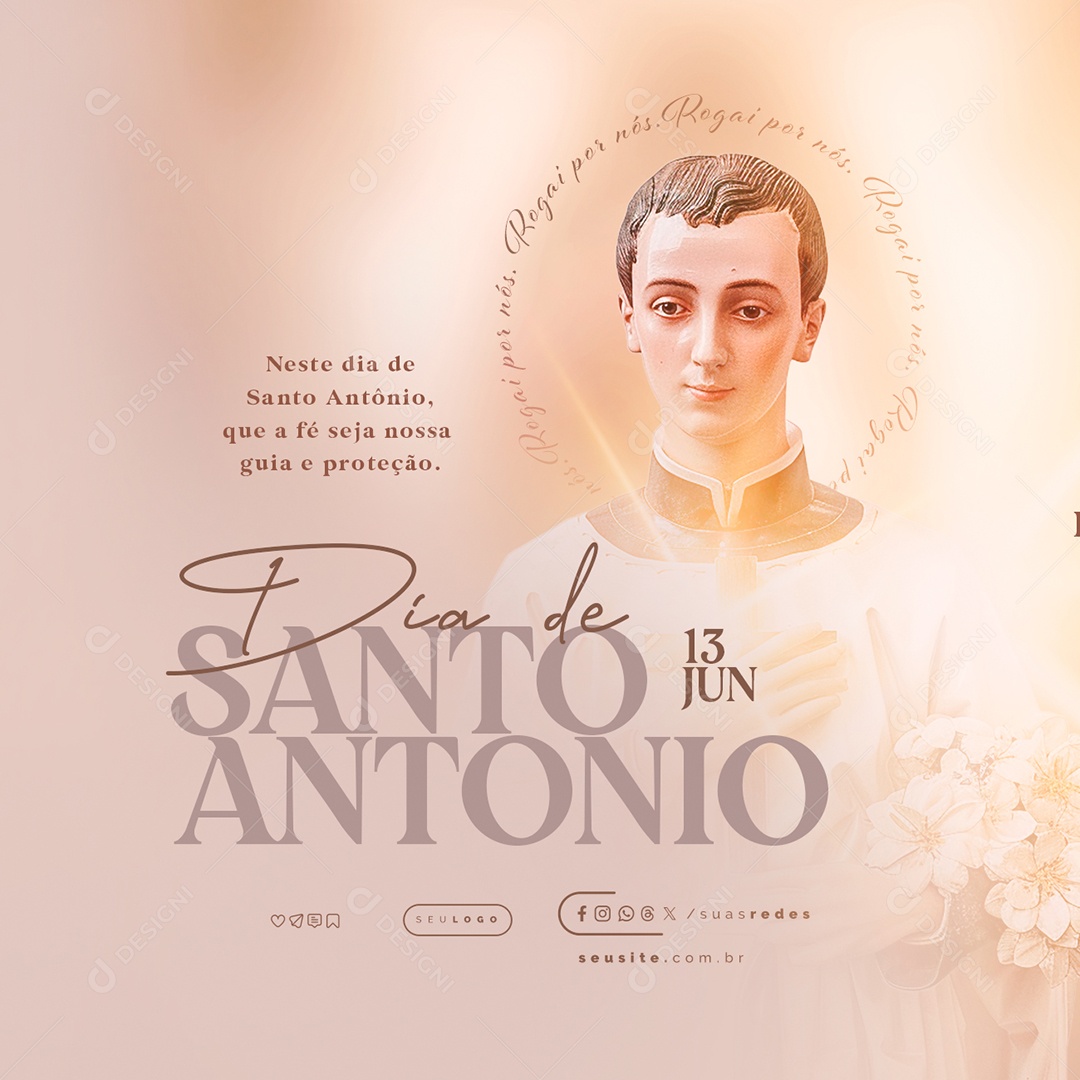 Dia de Santo Antônio 13 de Junho Que a Fé Seja Nossa Guia Social Media PSD Editável